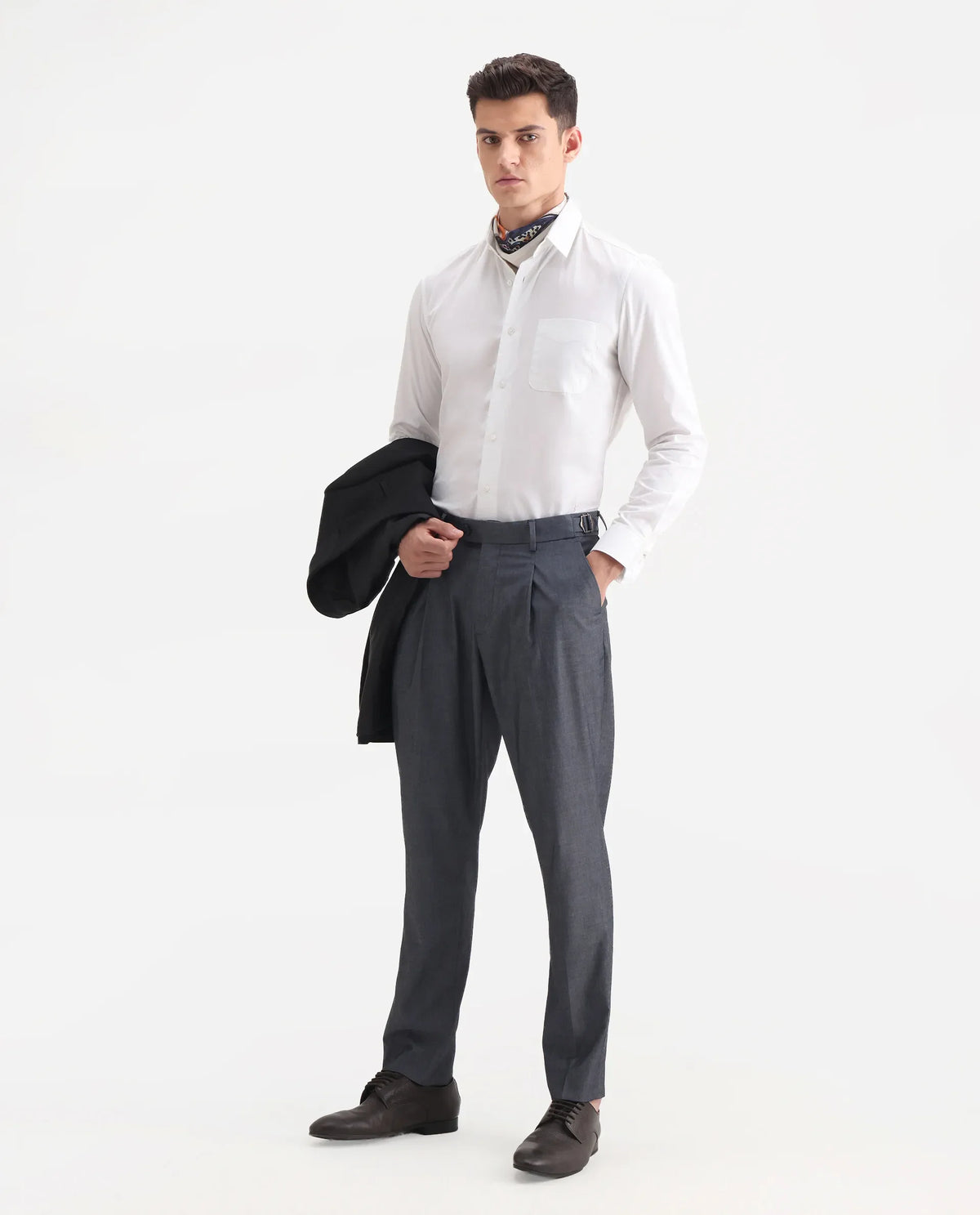 Rare Rabbit Men's Naji Blue Polyester Blend Plain Relaxed Fit Gurkha Trouser