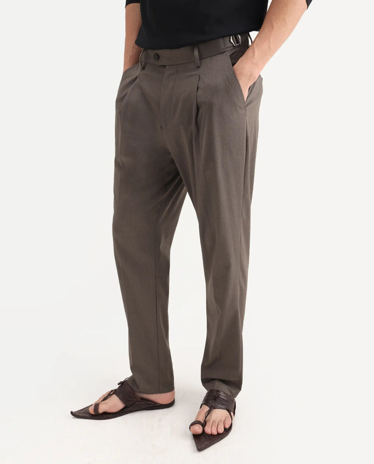 Rare Rabbit Men's Naji Dark Brown Polyester Blend Plain Relaxed Fit Gurkha Trouser