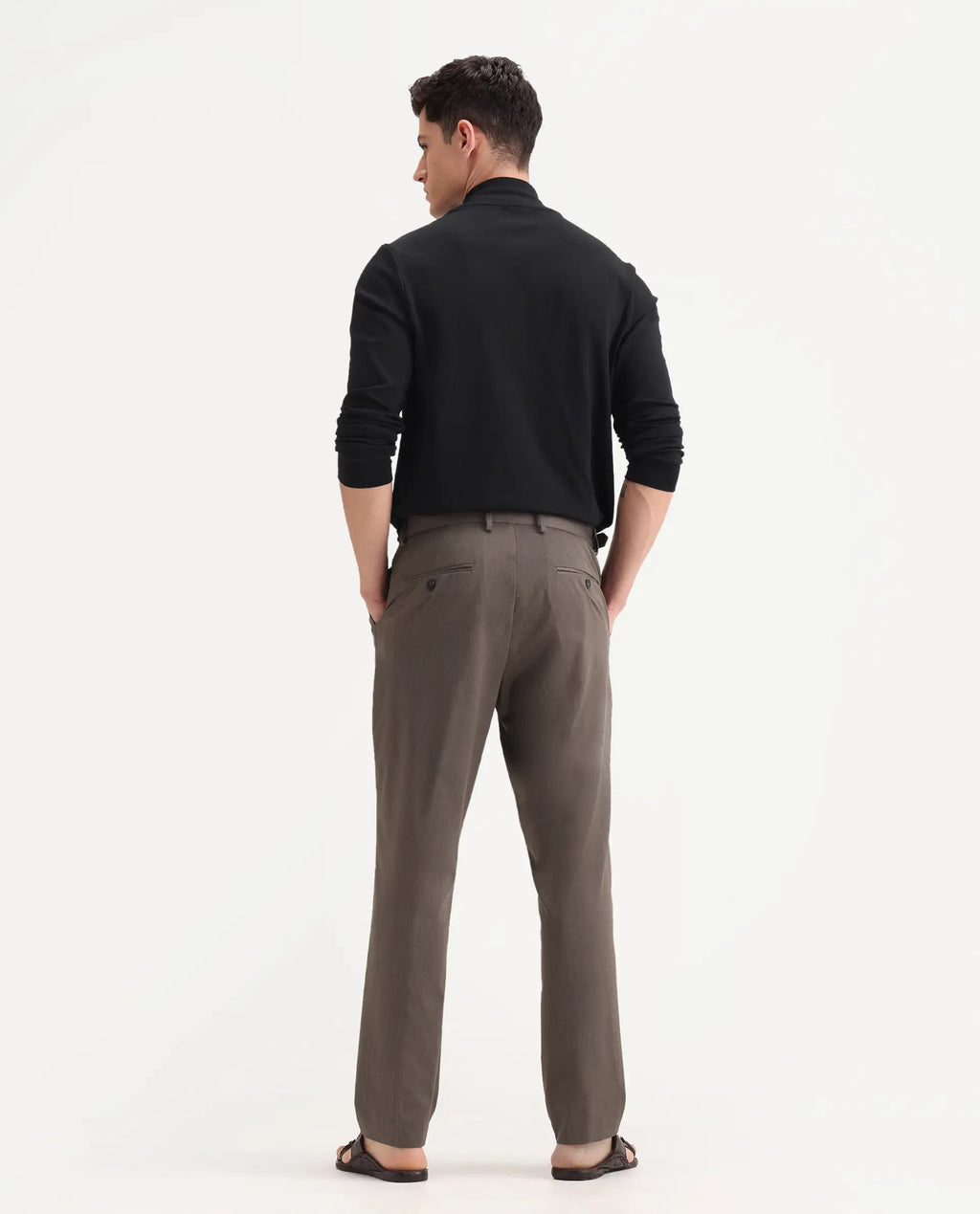 Rare Rabbit Men's Naji Dark Brown Polyester Blend Plain Relaxed Fit Gurkha Trouser