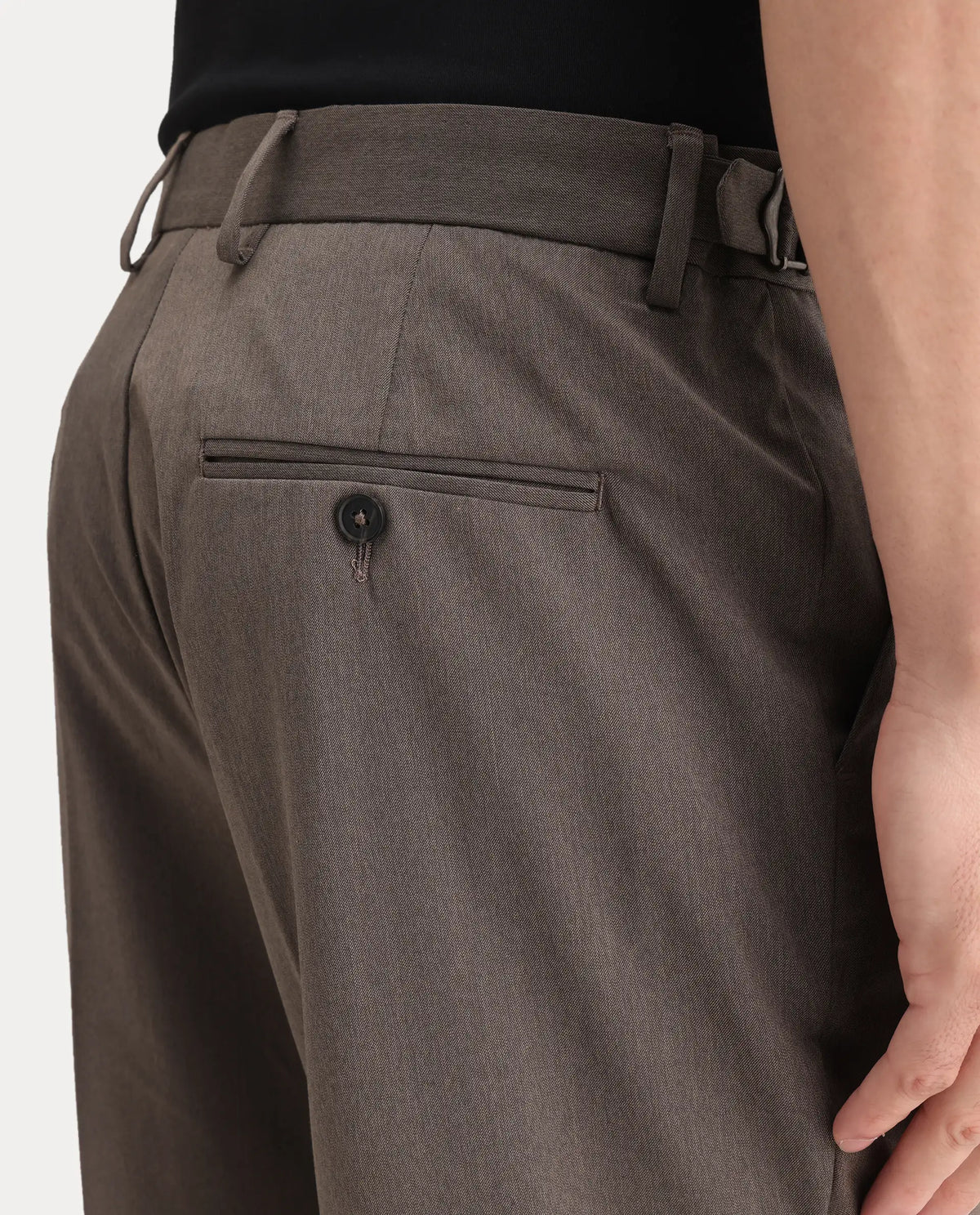 Rare Rabbit Men's Naji Dark Brown Polyester Blend Plain Relaxed Fit Gurkha Trouser