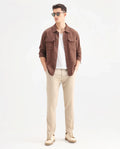 Rare Rabbit Men's Nelo Beige Cotton Striped Print Regular Fit Trouser