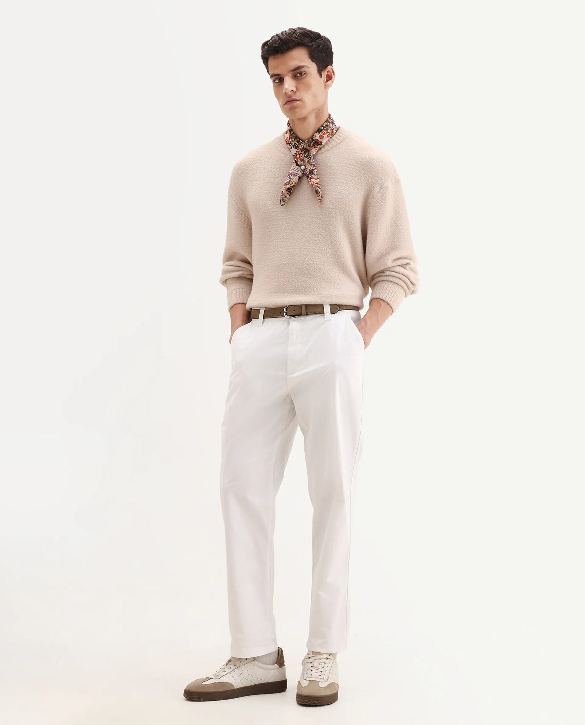 Rare Rabbit Men's Oren White Cotton Plain Straight Fit Trouser