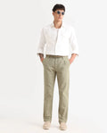 Rare Rabbit Men's Oros Light Olive Cotton Blend Fabric Regular Fit Plain Trouser