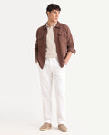 Rare Rabbit Men's Oros White Cotton Blend Fabric Regular Fit Plain Trouser
