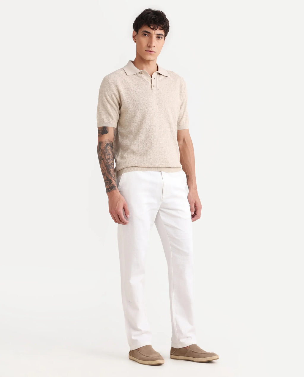 Rare Rabbit Men's Oros White Cotton Blend Fabric Regular Fit Plain Trouser