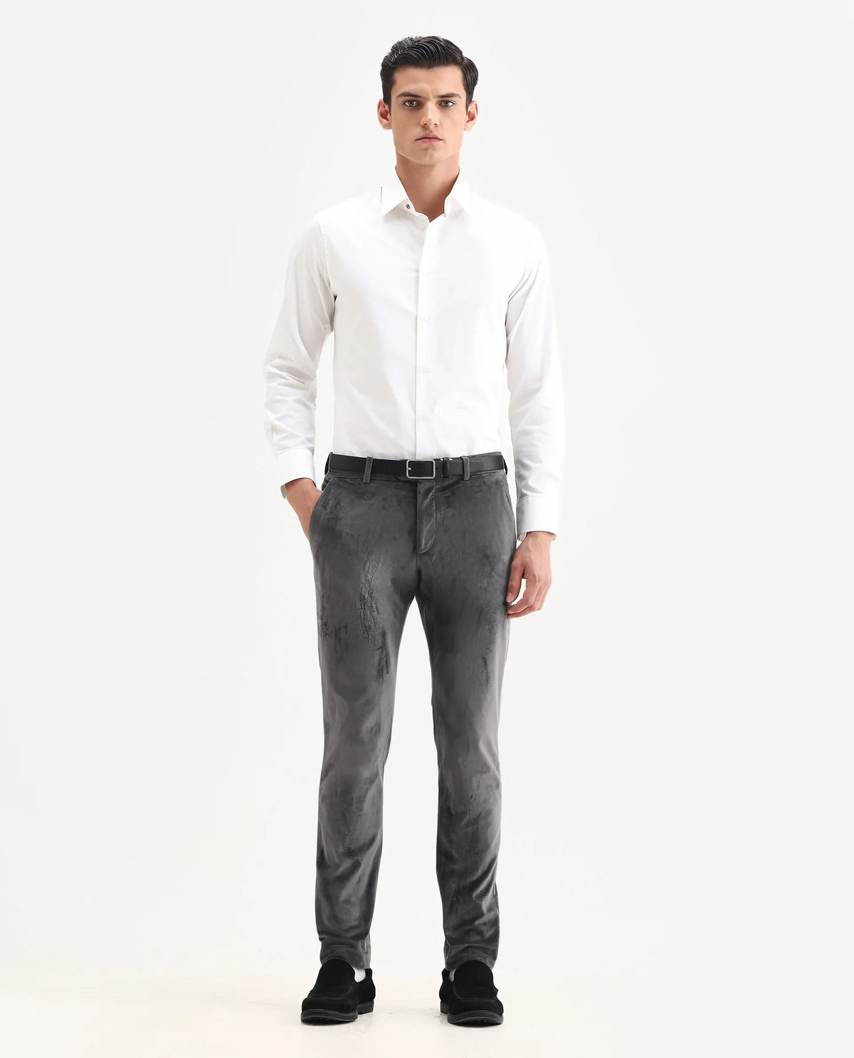 Rare Rabbit Men's Ozzy Grey Cotton Plain Slim Fit Trouser