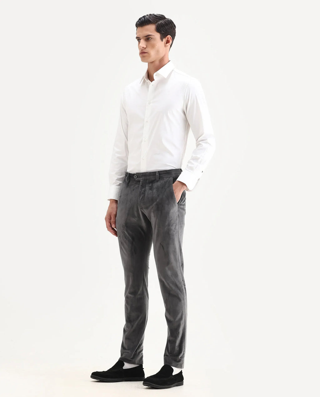Rare Rabbit Men's Ozzy Grey Cotton Plain Slim Fit Trouser