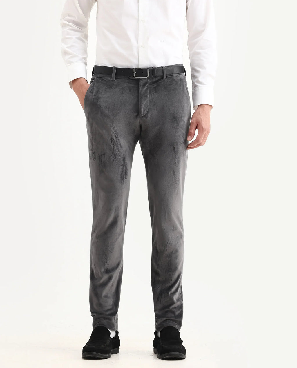 Rare Rabbit Men's Ozzy Grey Cotton Plain Slim Fit Trouser