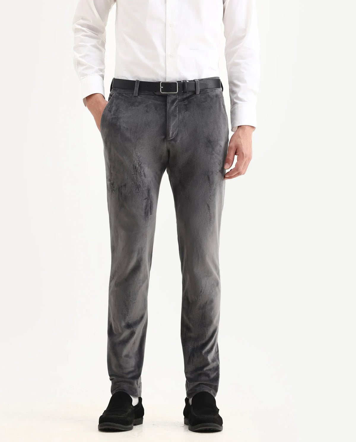 Rare Rabbit Men's Ozzy Grey Cotton Plain Slim Fit Trouser