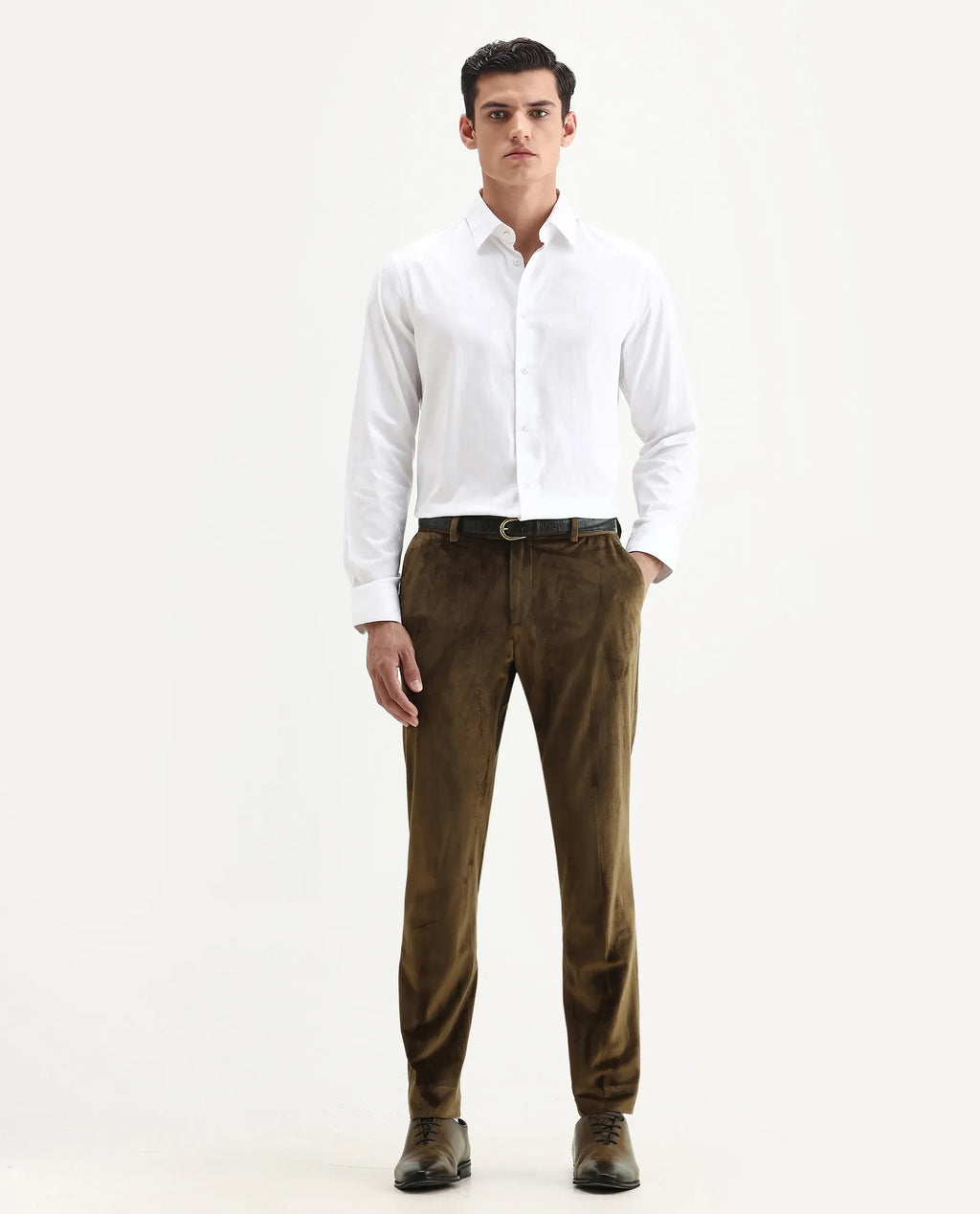Rare Rabbit Men's Ozzy Olive Cotton Plain Slim Fit Trouser