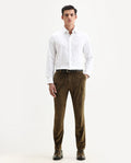 Rare Rabbit Men's Ozzy Olive Cotton Plain Slim Fit Trouser