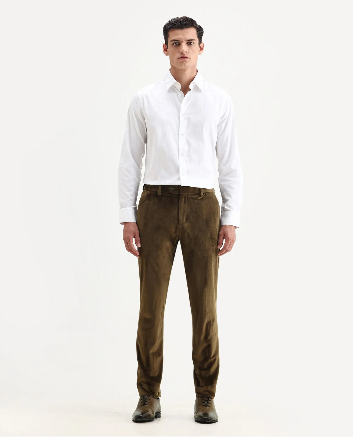 Rare Rabbit Men's Ozzy Olive Cotton Plain Slim Fit Trouser