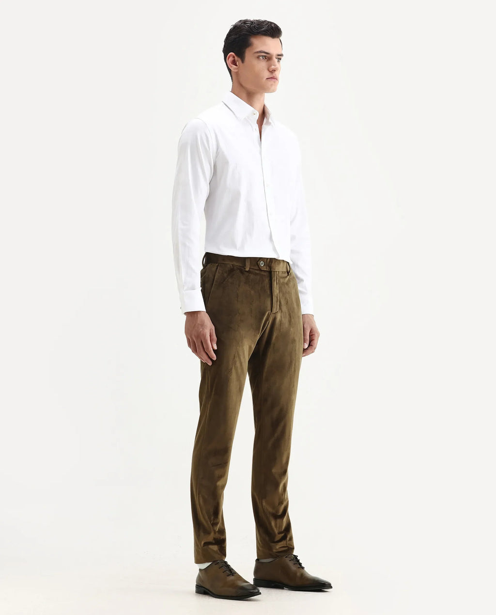Rare Rabbit Men's Ozzy Olive Cotton Plain Slim Fit Trouser