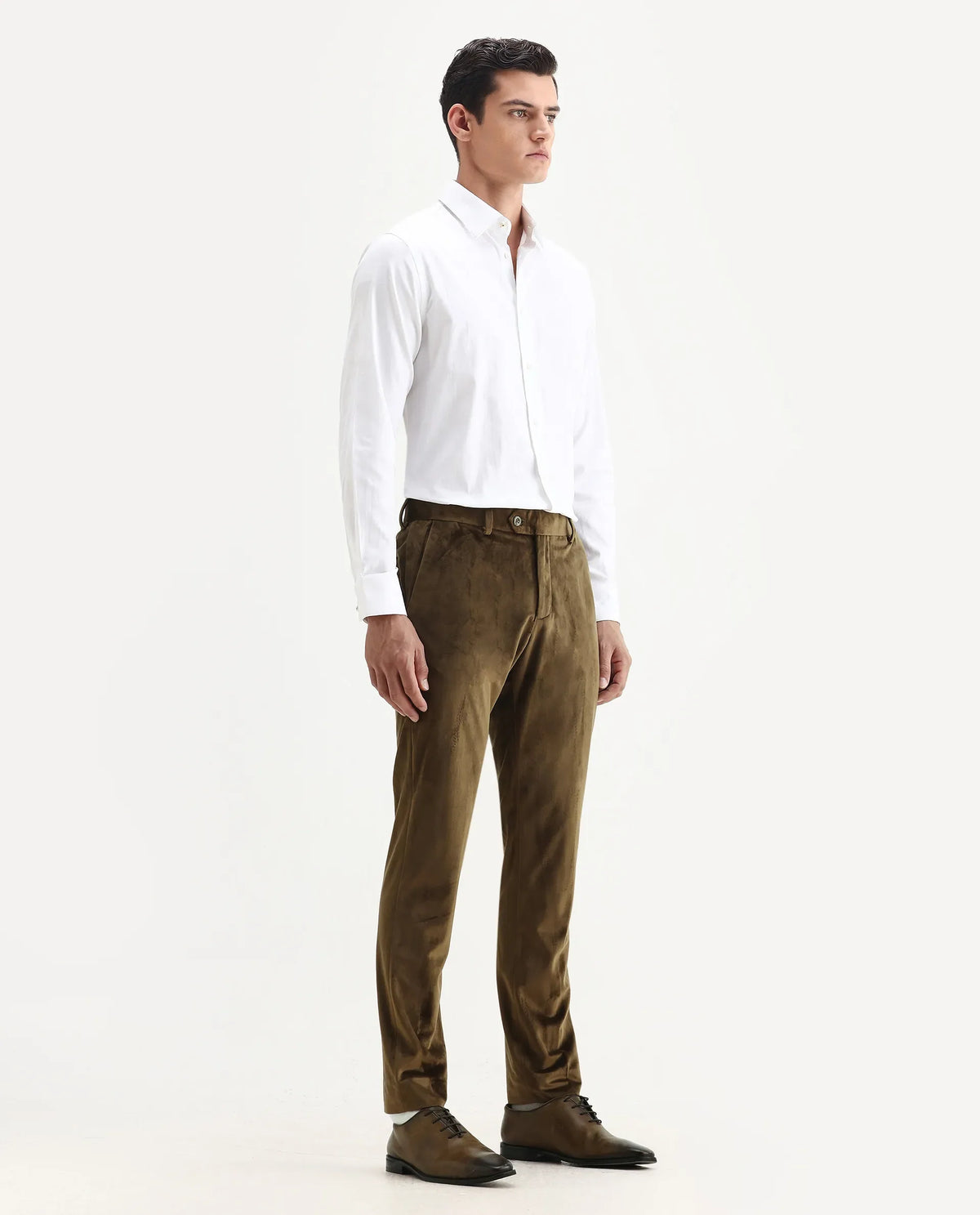 Rare Rabbit Men's Ozzy Olive Cotton Plain Slim Fit Trouser