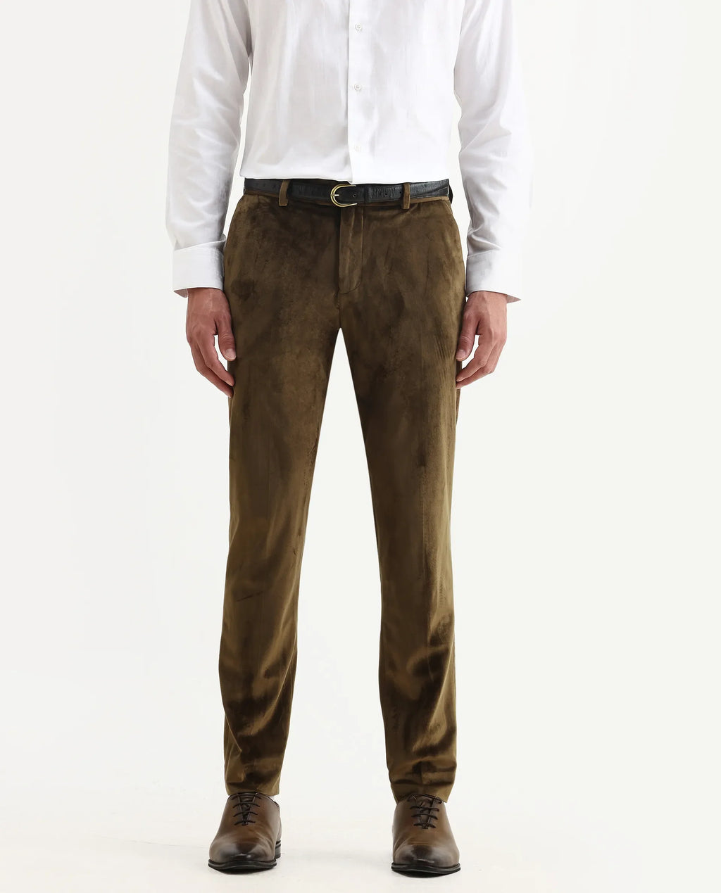 Rare Rabbit Men's Ozzy Olive Cotton Plain Slim Fit Trouser