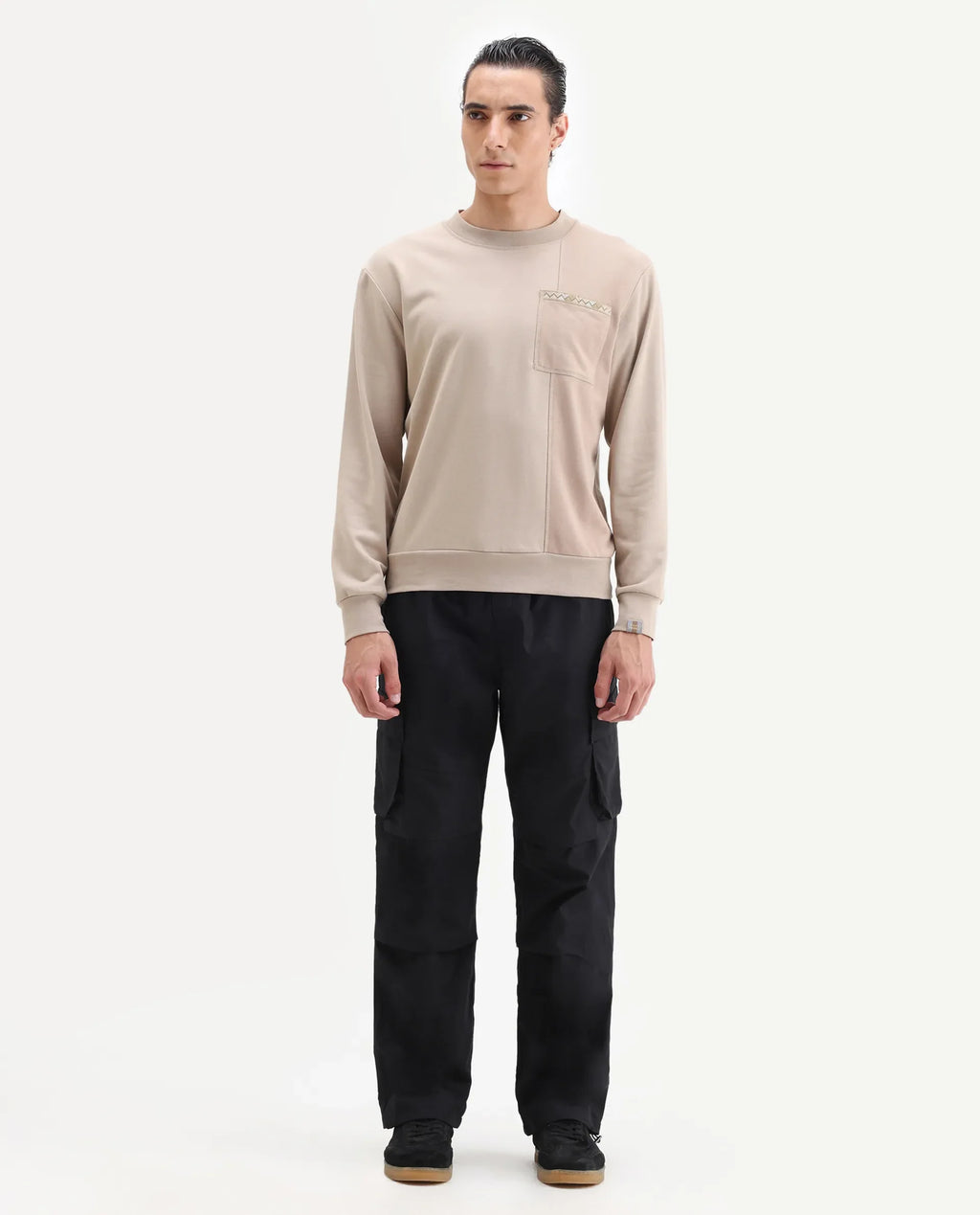 Rare Rabbit Men's Parc Black Cotton Plain Regular Fit Trouser