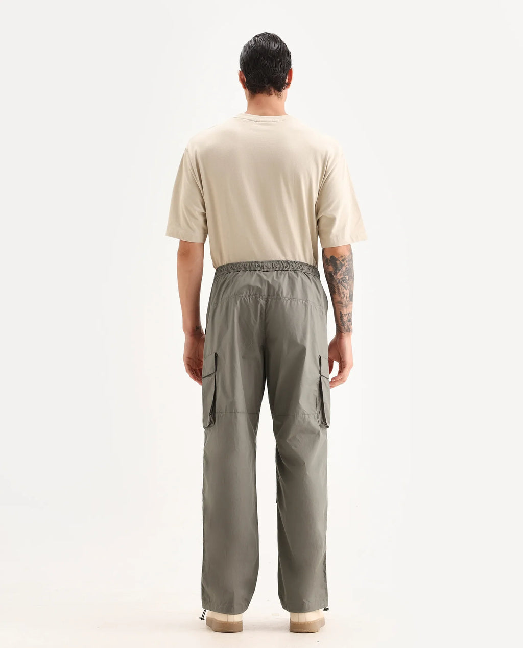 Rare Rabbit Men's Parc Dusky Olive Cotton Plain Regular Fit Trouser