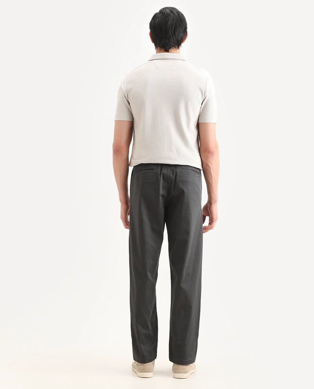 Rare Rabbit Men's Parga Dark Grey Cotton Blend Fabric Regular Fit Plain Trouser