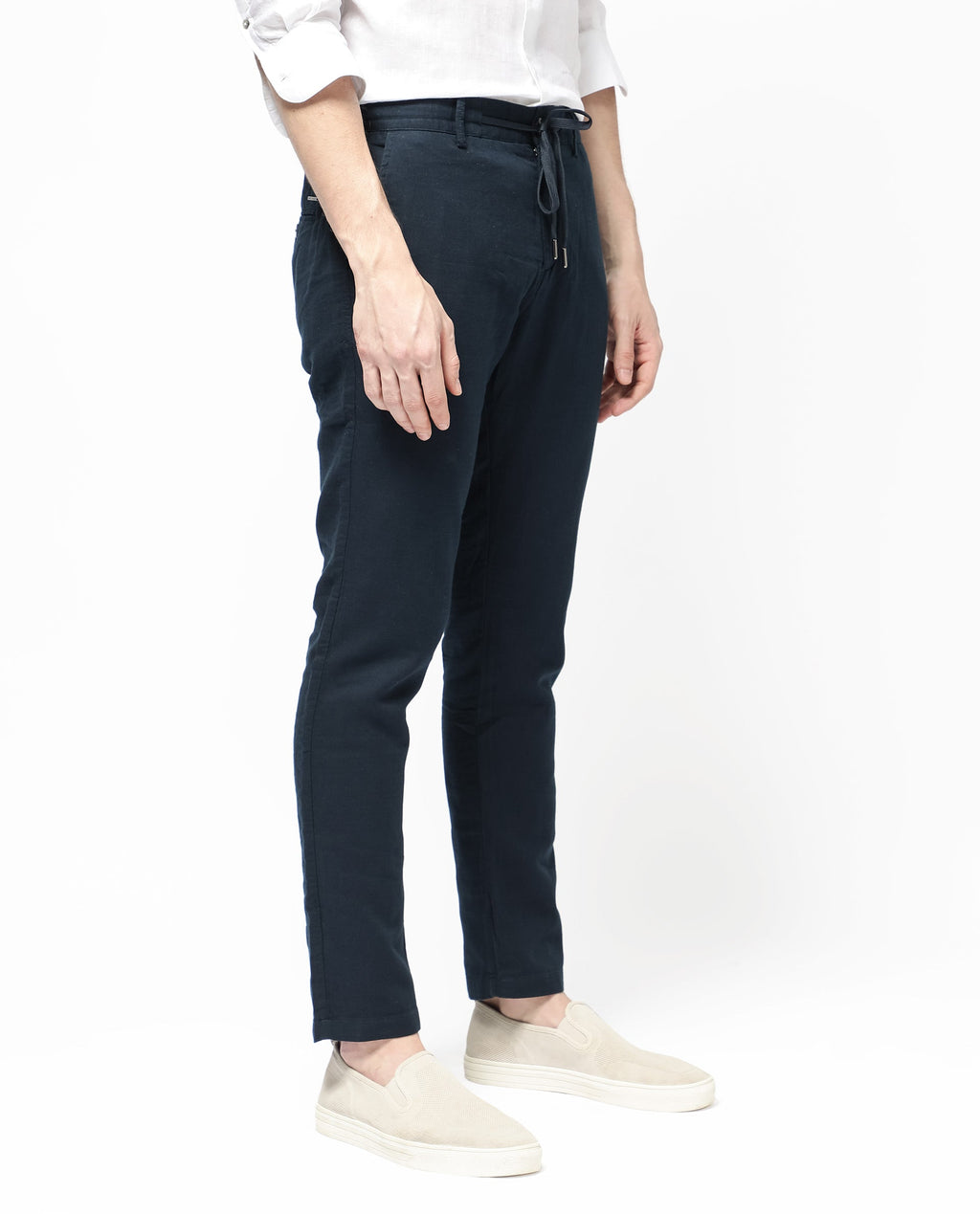Rare Rabbit Men's Pastor 2 Navy Cotton Plain Regular Fit Trouser