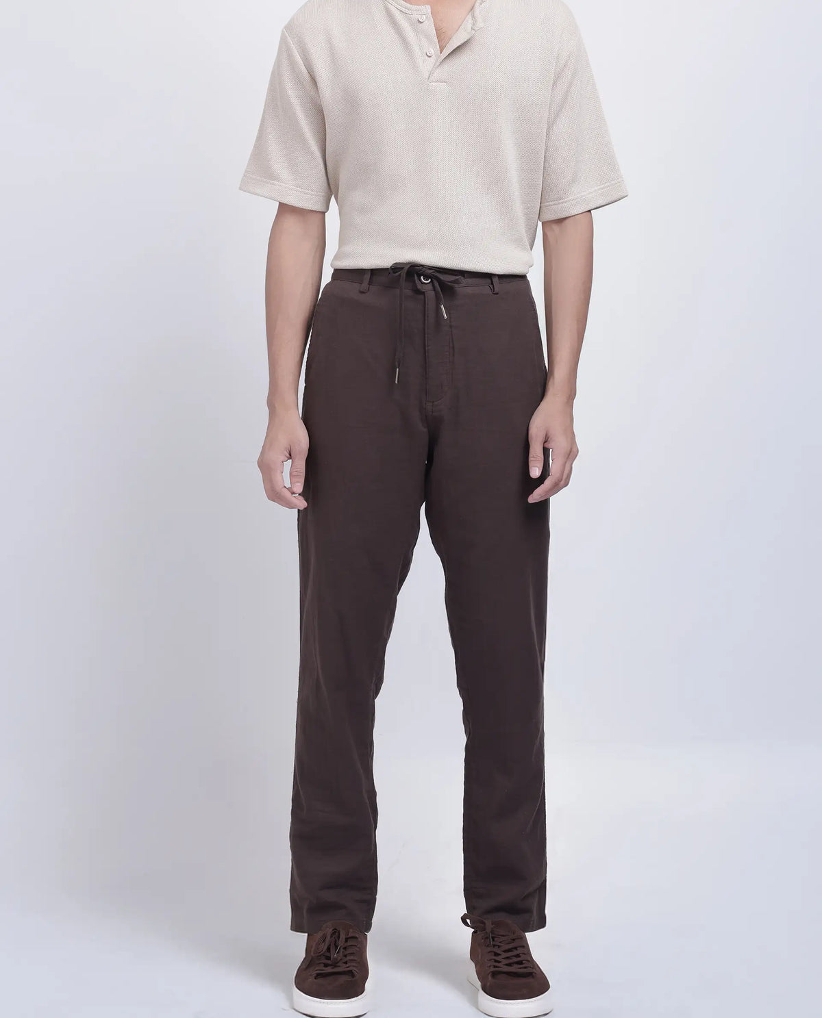 Rare Rabbit Men's Pastor-25 Brown Cotton Plain Regular Fit Trouser