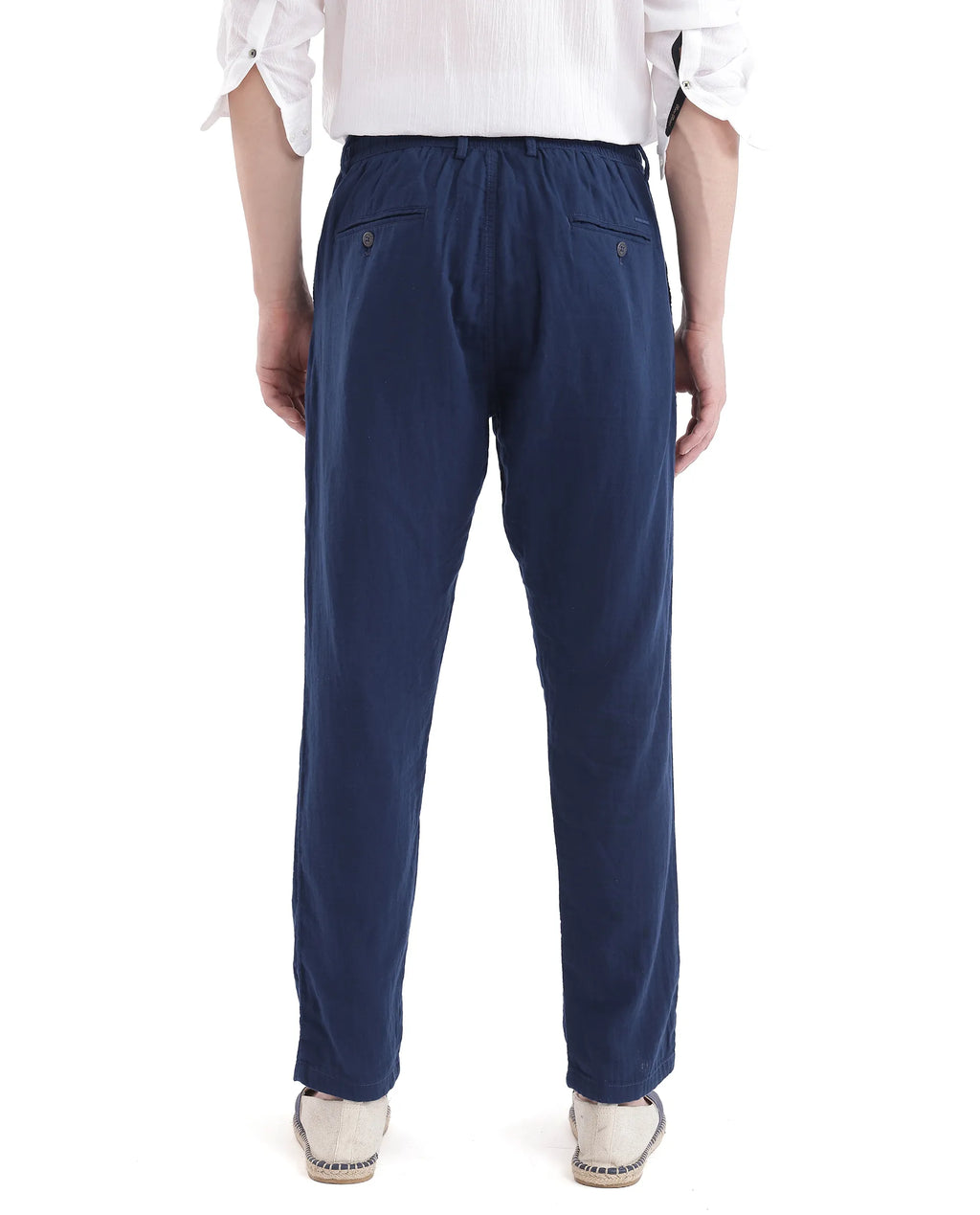 Rare Rabbit Men's Pastor-3 Navy Cotton Plain Regular Fit Trouser