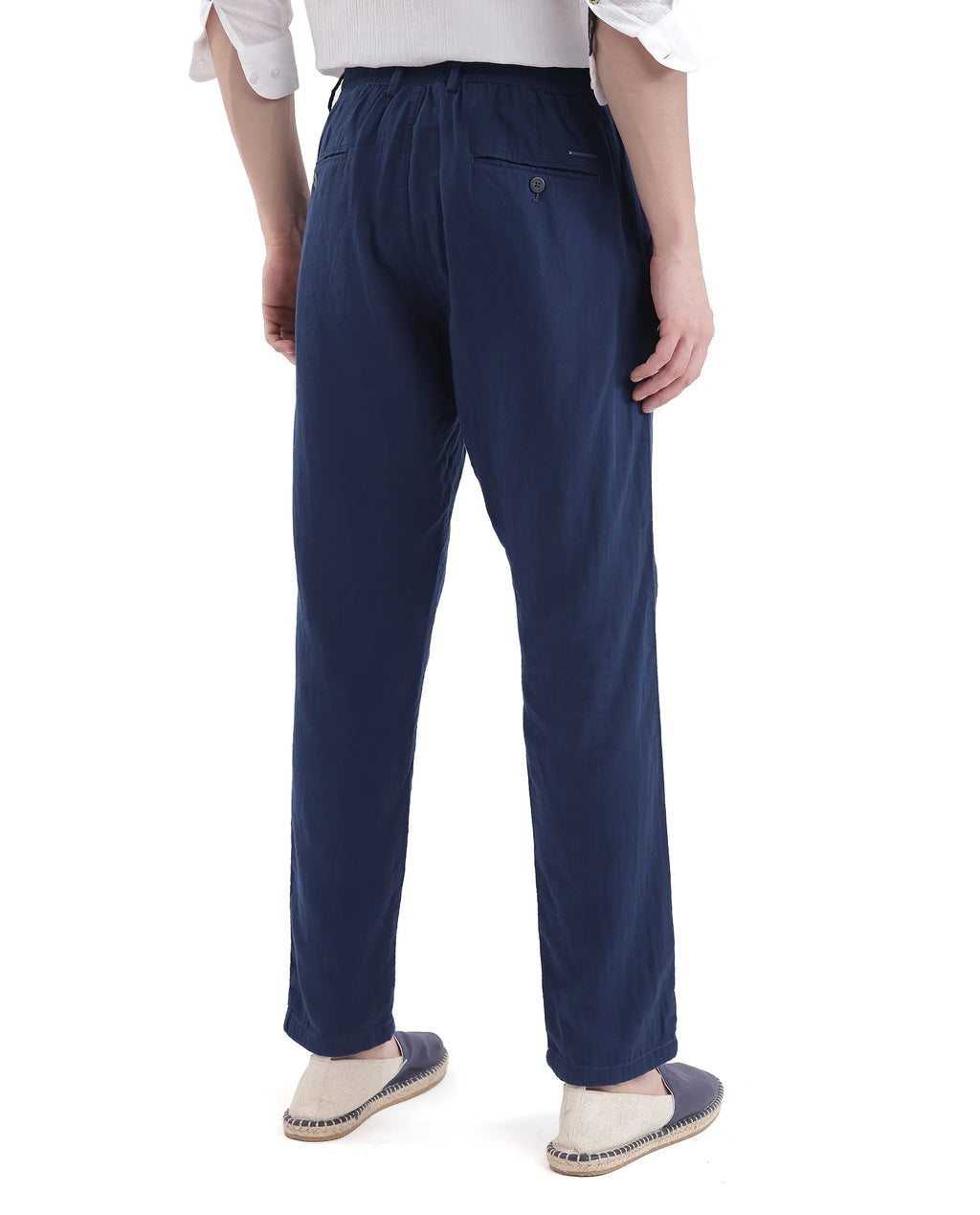 Rare Rabbit Men's Pastor-3 Navy Cotton Plain Regular Fit Trouser