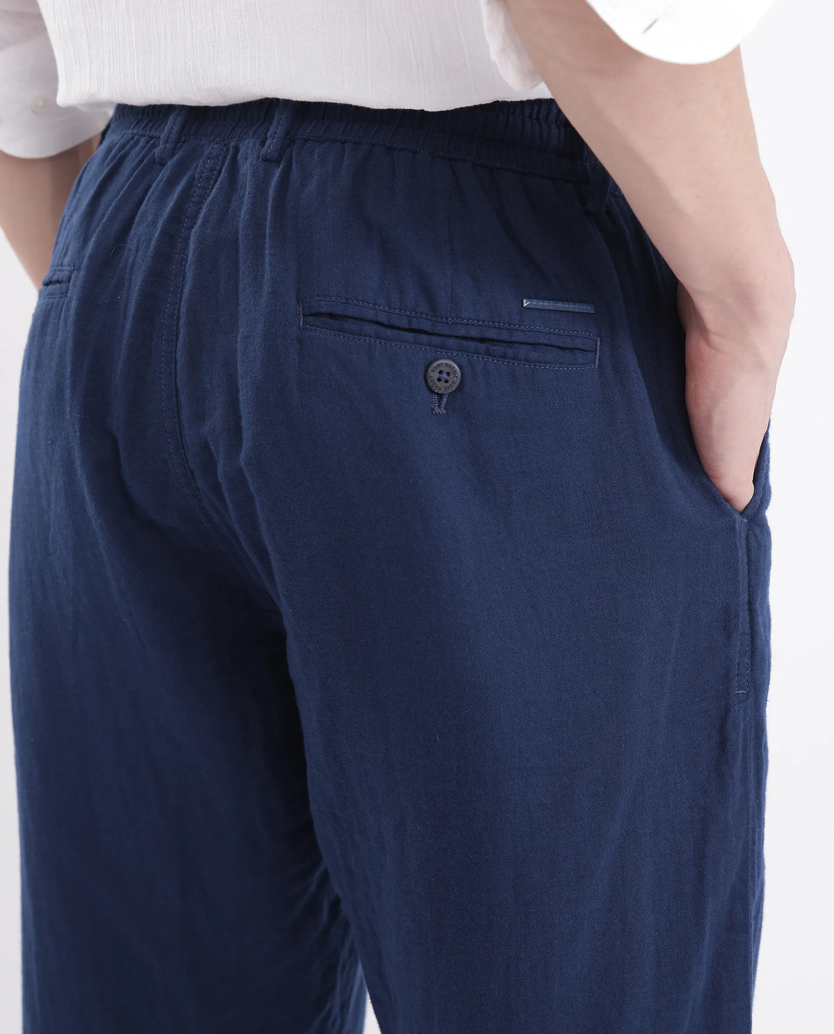 Rare Rabbit Men's Pastor-3 Navy Cotton Plain Regular Fit Trouser
