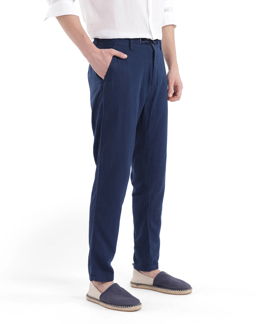 Rare Rabbit Men's Pastor-3 Navy Cotton Plain Regular Fit Trouser