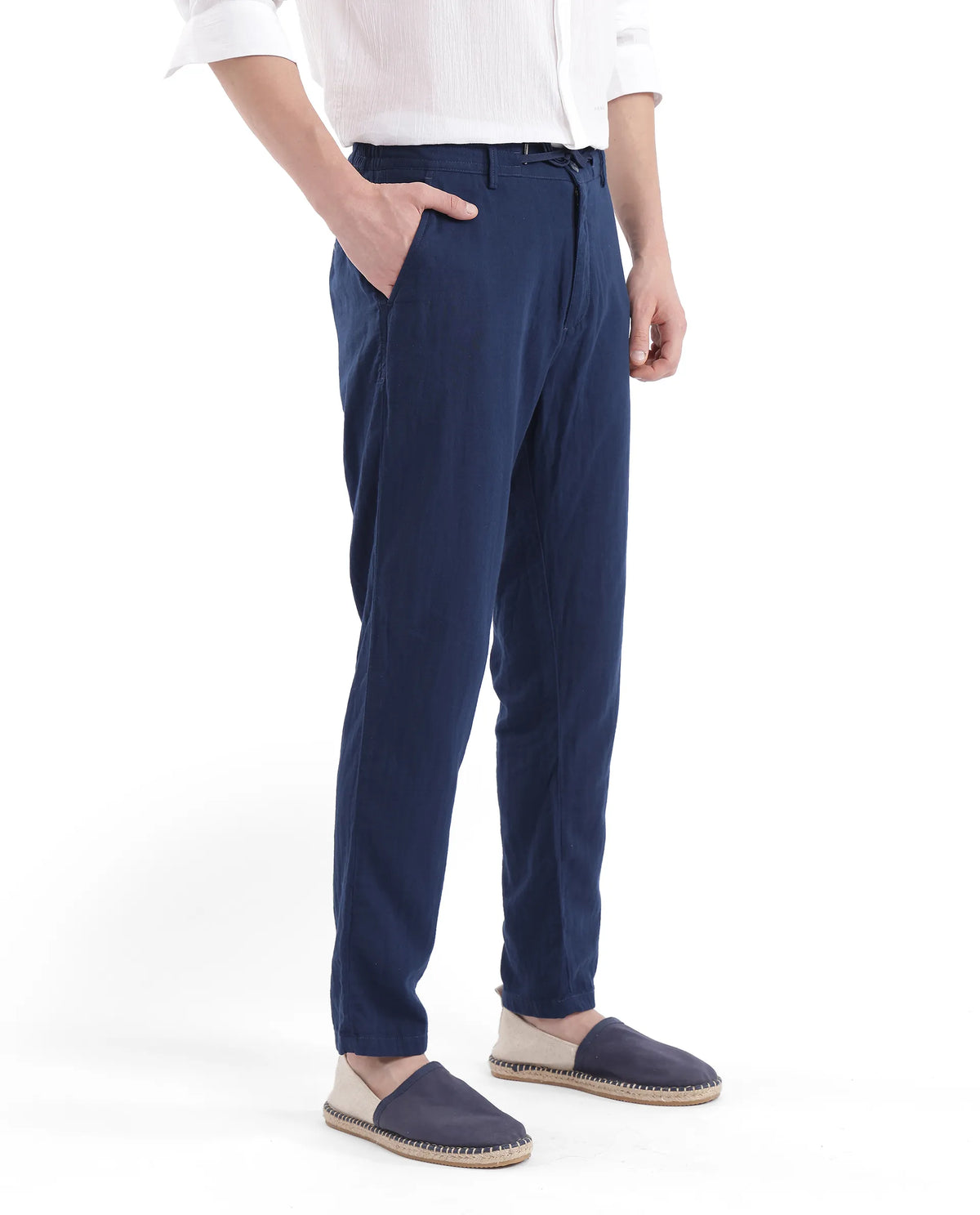 Rare Rabbit Men's Pastor-3 Navy Cotton Plain Regular Fit Trouser