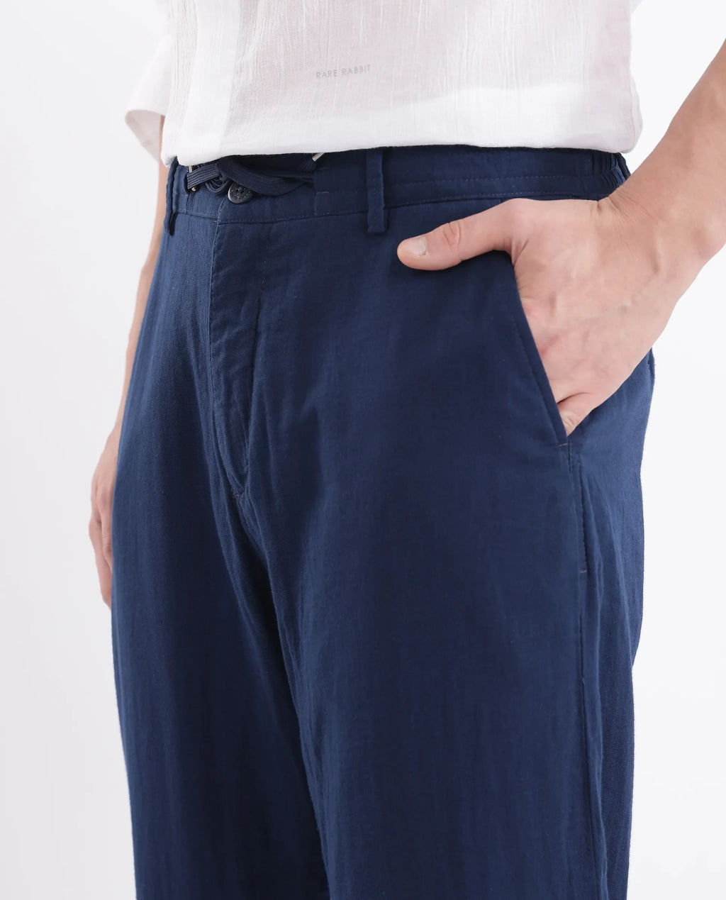 Rare Rabbit Men's Pastor-3 Navy Cotton Plain Regular Fit Trouser