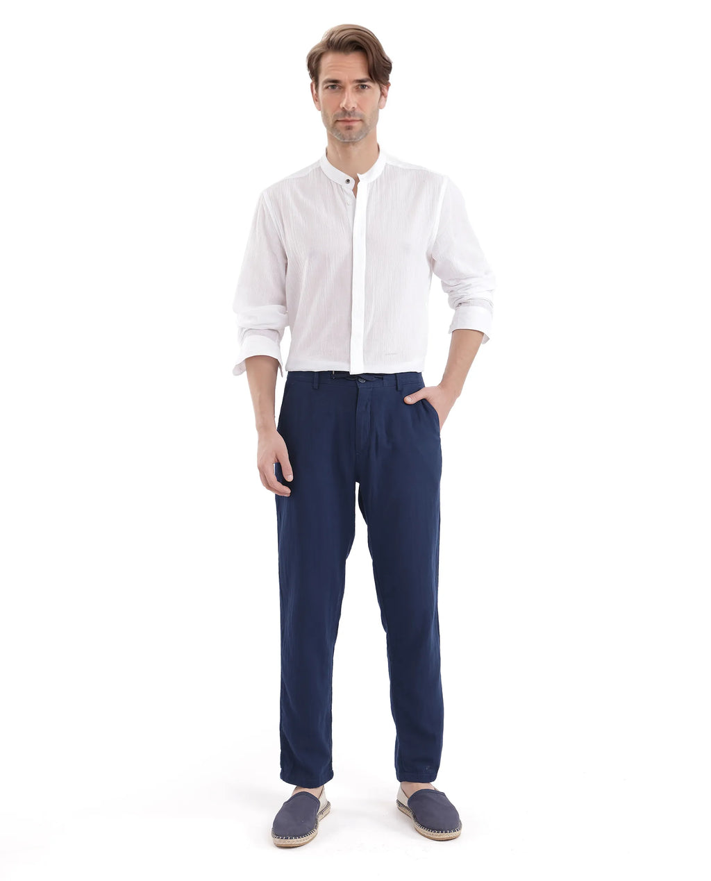 Rare Rabbit Men's Pastor-3 Navy Cotton Plain Regular Fit Trouser