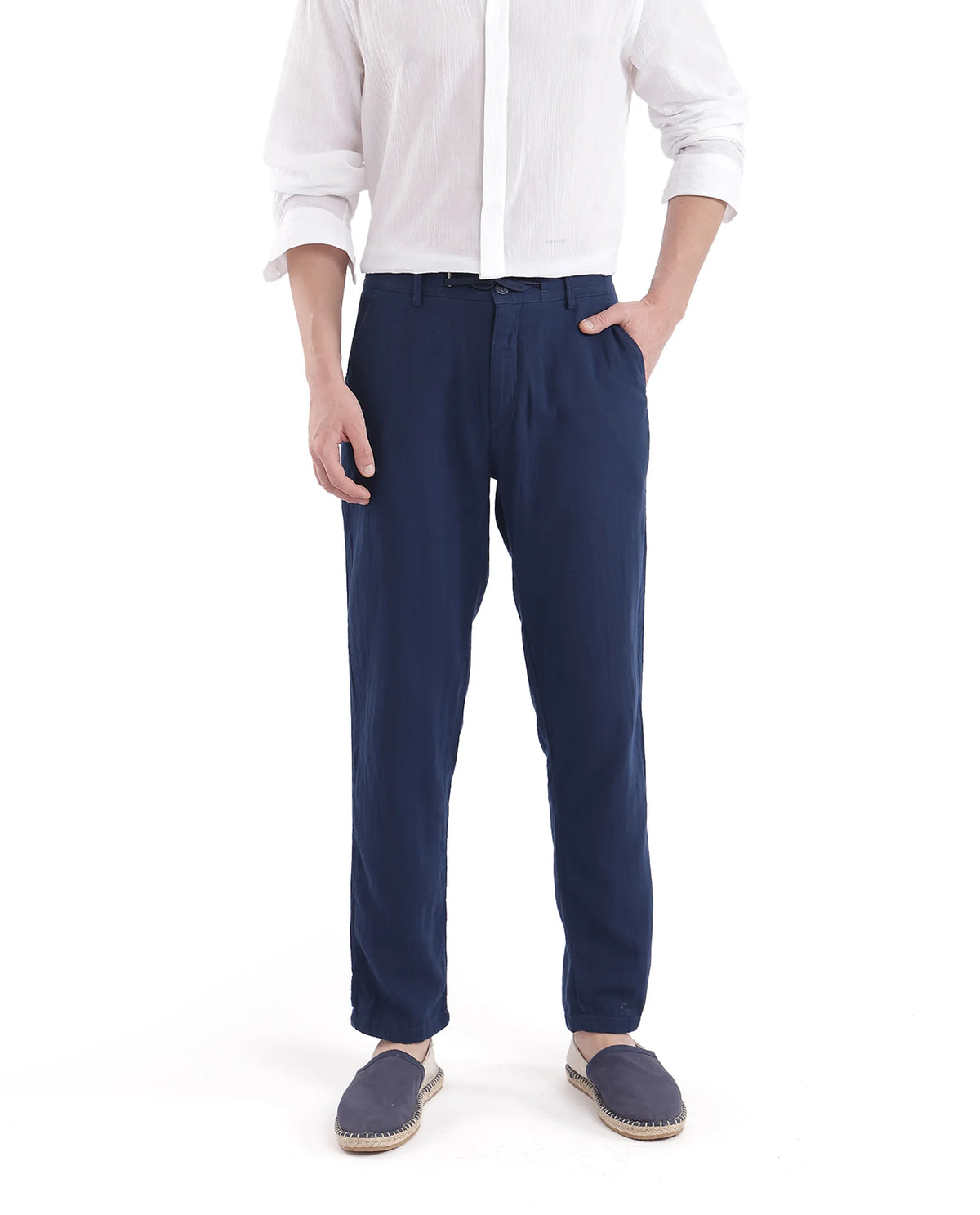 Rare Rabbit Men's Pastor-3 Navy Cotton Plain Regular Fit Trouser