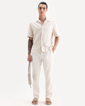 Rare Rabbit Men's Pastor-Aw25 Off White Cotton Plain Regular Fit Trouser