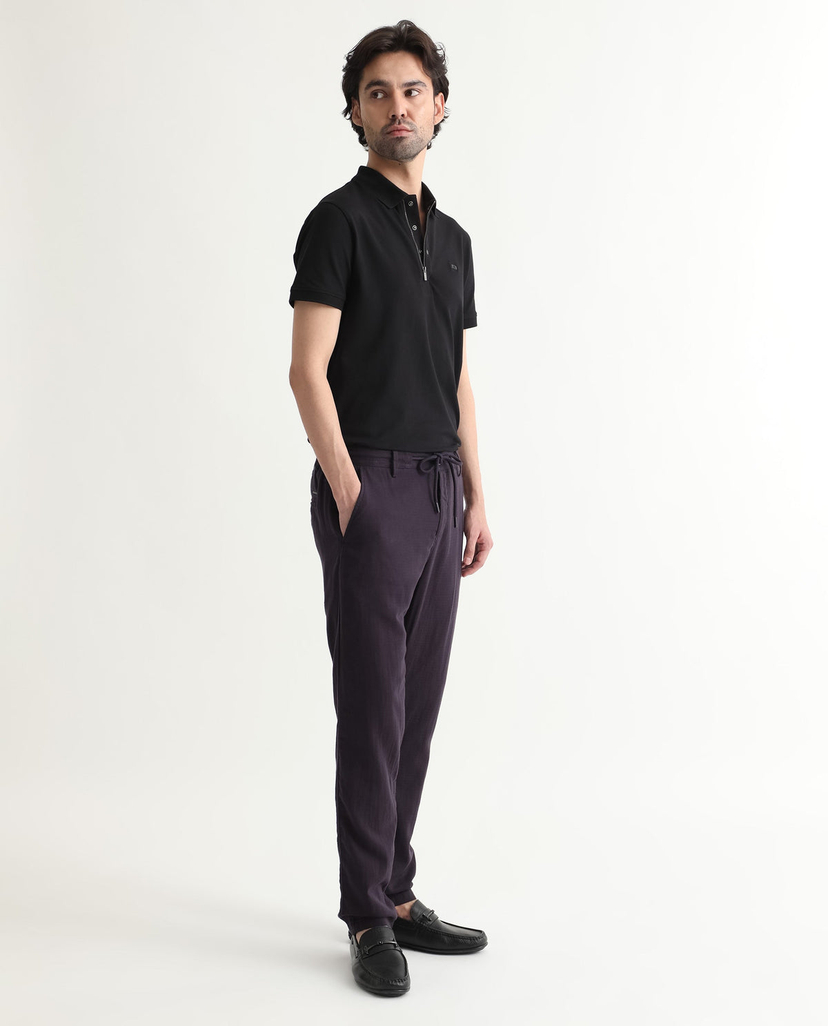 Rare Rabbit Men's Pastor Dark Purple Cotton Plain Regular Fit Trouser