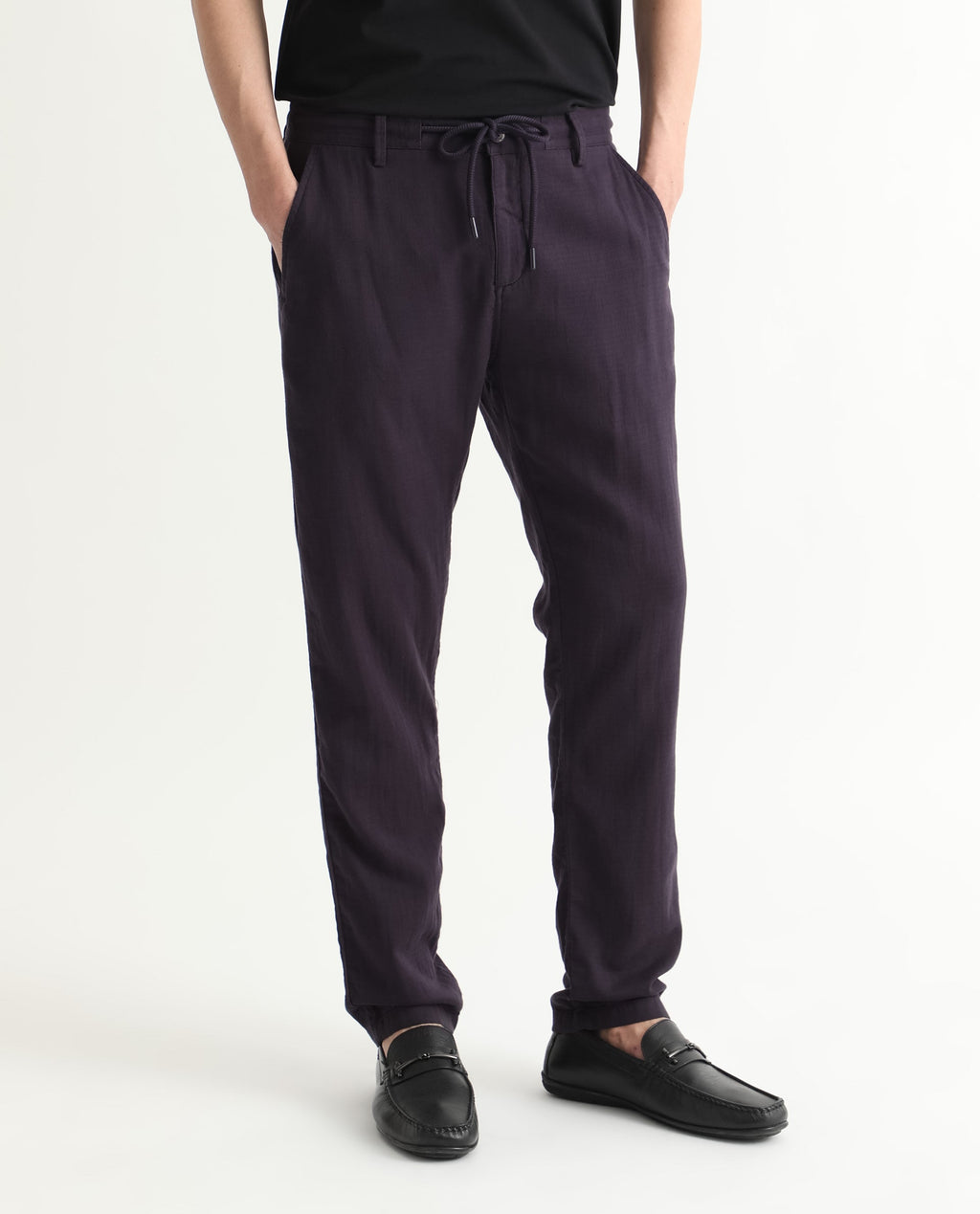 Rare Rabbit Men's Pastor Dark Purple Cotton Plain Regular Fit Trouser
