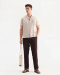 Rare Rabbit Men's Pastor-Aw25 Dark Brown Cotton Plain Regular Fit Trouser