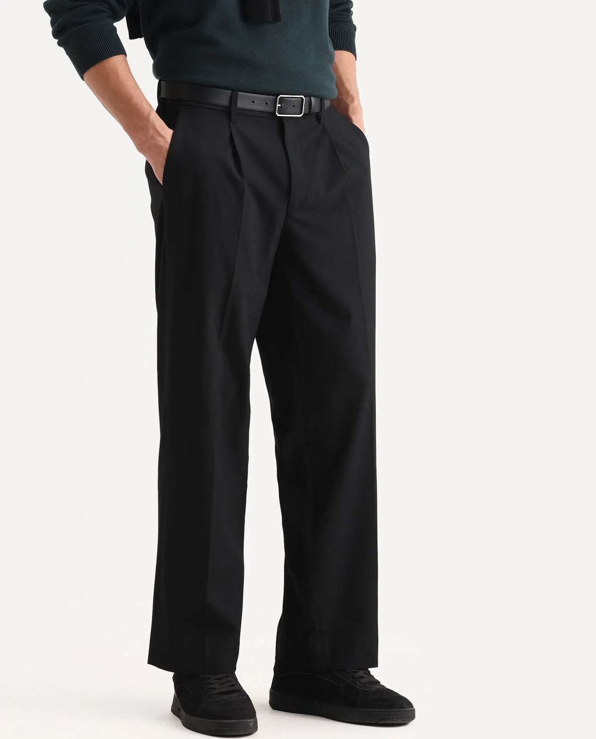 Rare Rabbit Men Pauls Black Polyester Blend Fabric Button Closure Plain Trouser