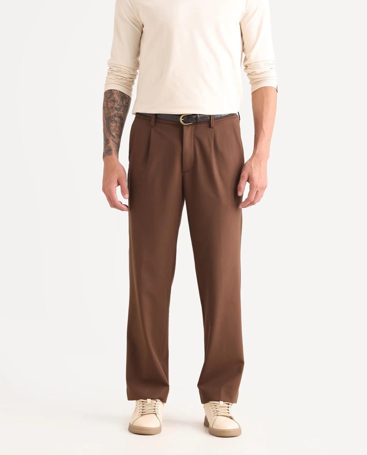Rare Rabbit Men Pauls Brown Polyester Blend Fabric Button Closure Plain Trouser