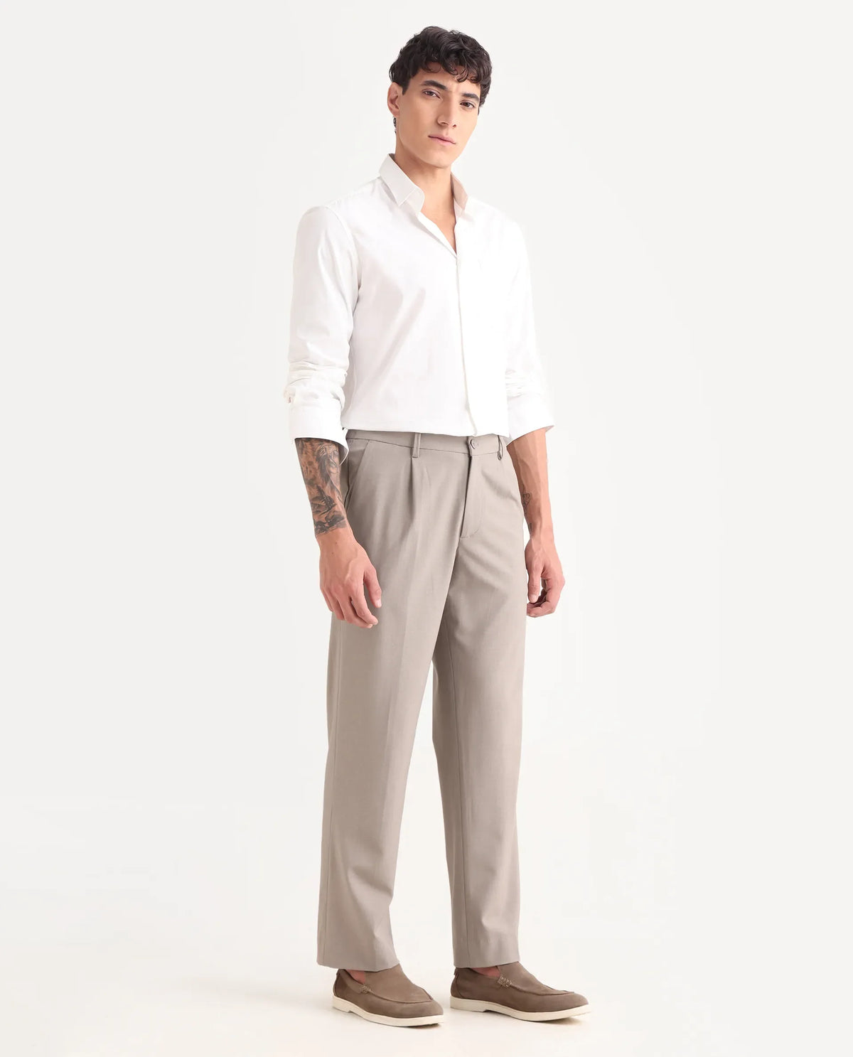 Rare Rabbit Men Pauls Dark Beige Polyester Blend Fabric Button Closure Plain Trouser