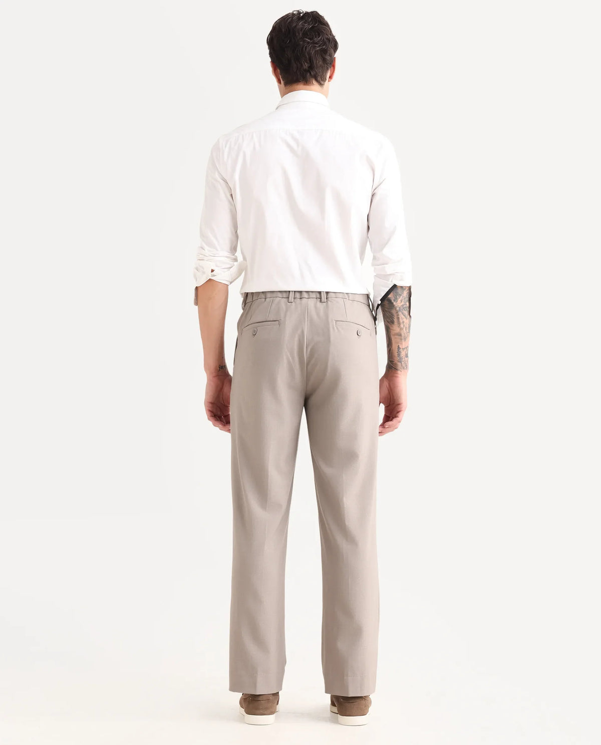 Rare Rabbit Men Pauls Dark Beige Polyester Blend Fabric Button Closure Plain Trouser