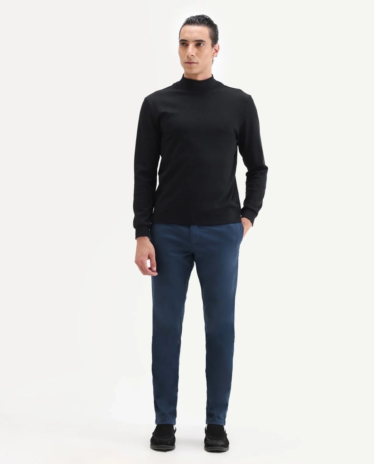 Rare Rabbit Men's Pesto Dark Blue Cotton Plain Regular Fit Trouser