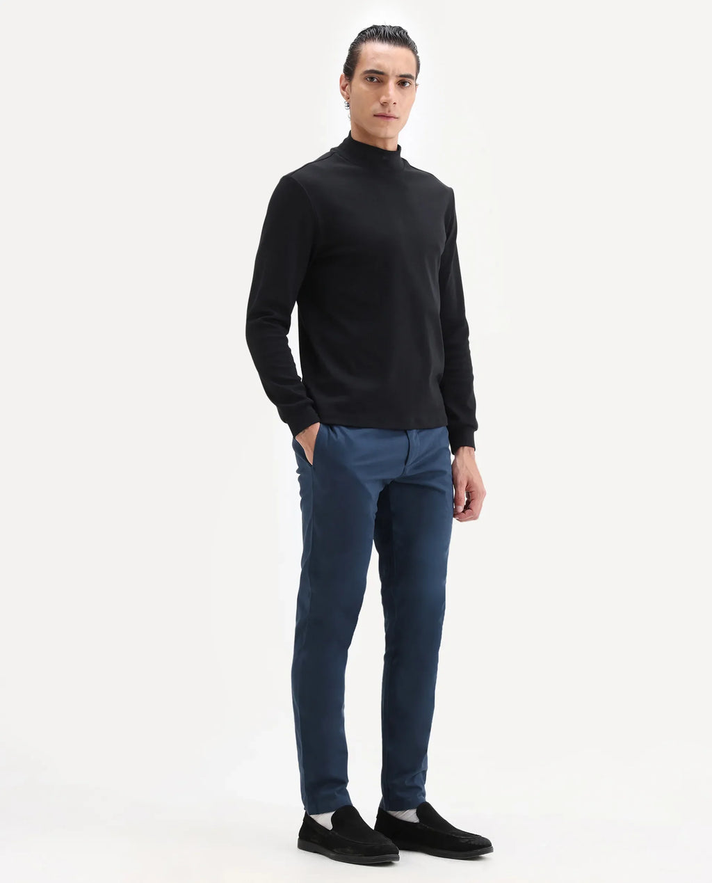 Rare Rabbit Men's Pesto Dark Blue Cotton Plain Regular Fit Trouser