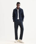 Rare Rabbit Men's Petro Navy Cotton Plain Straight Fit Trouser