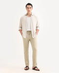 Rare Rabbit Men's Pixie Light Beige Polyester Striped Print Regular Fit Trouser