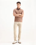Rare Rabbit Men's Poke-2 Beige Cotton Plain Regular Fit Trouser