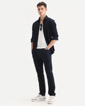Rare Rabbit Men's Poke-2 Navy Cotton Plain Regular Fit Trouser
