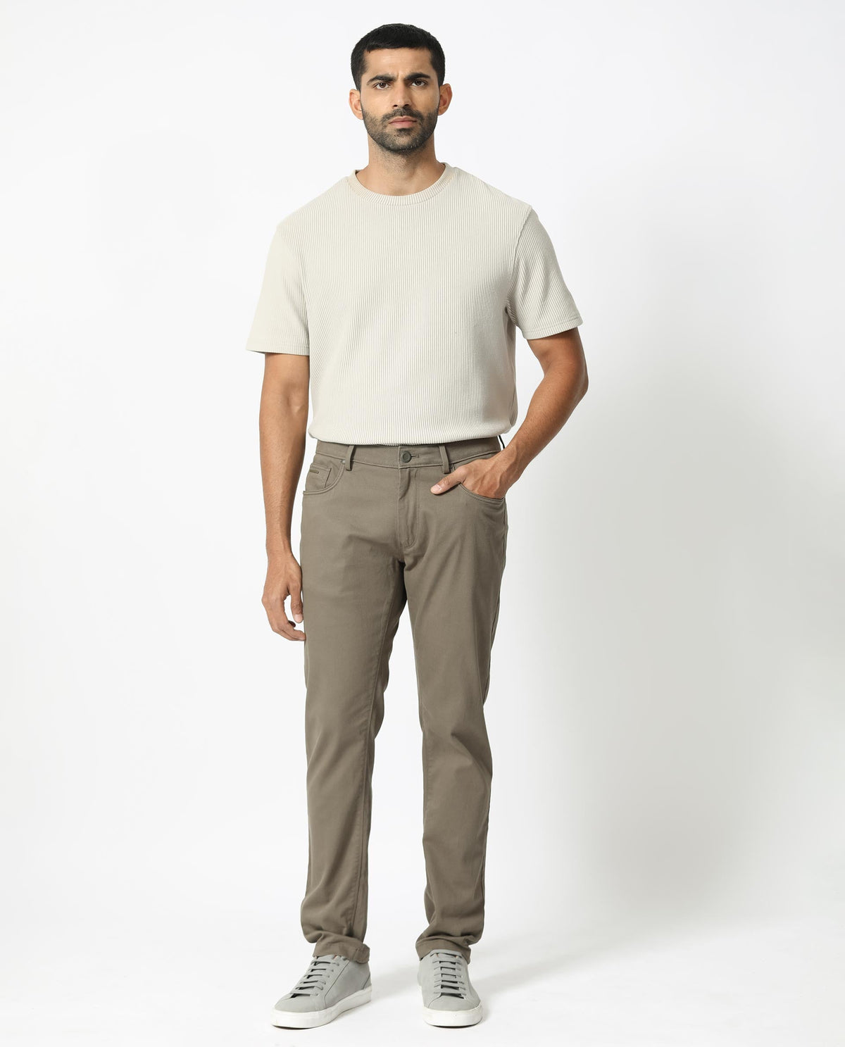 Rare Rabbit Men's Poke-2 Light Olive Cotton Plain Regular Fit Trouser