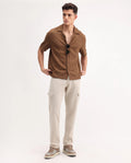 Rare Rabbit Men's Presso-25 Beige Cotton Plain Relaxed Fit Trouser
