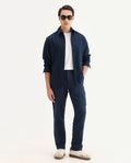 Rare Rabbit Men's Presso-25 Dusky Blue Cotton Plain Relaxed Fit Trouser