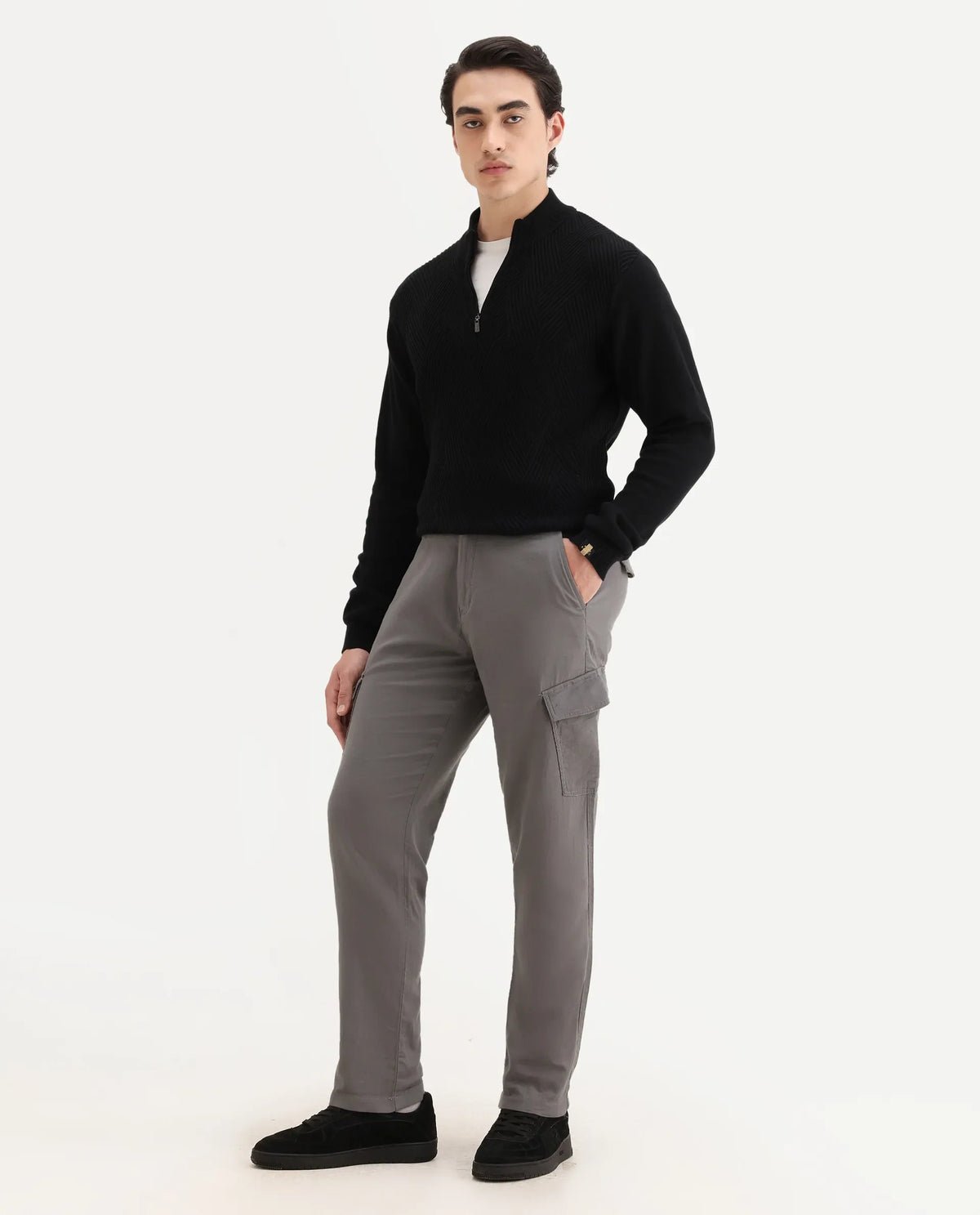 Rare Rabbit Men's Presso-Aw25 Light Grey Cotton Plain Regular Fit Trouser